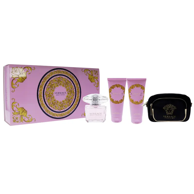 Versace Versace Bright Crystal by Versace for Women - 4 Pc Gift Set 3oz EDT Spray, 3.4oz Shower Gel, 3.4oz Body Lotion, Pouch