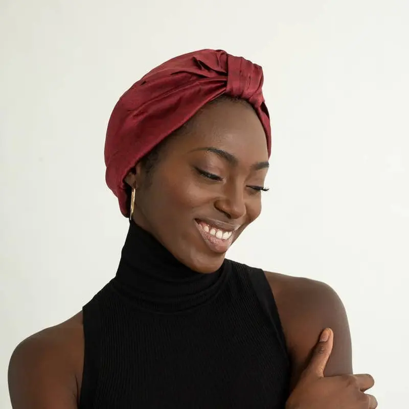 Grace Eleyae All Silk Turban Slap | Satin-Lined Cap - Wine