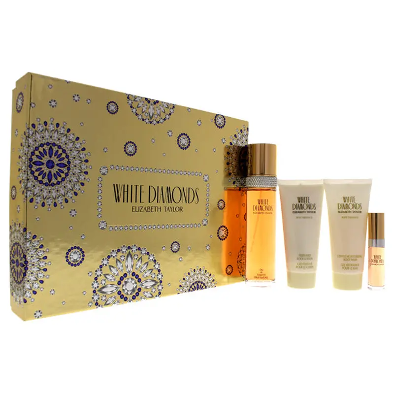 Elizabeth Taylor White Diamonds by Elizabeth Taylor for Women - 4 Pc Gift Set 3.3oz EDT Spray, 3.3oz Gentle Moisturizing Body Wash, 3.3oz Perfumed Body Lotion, 10ml EDT Spray
