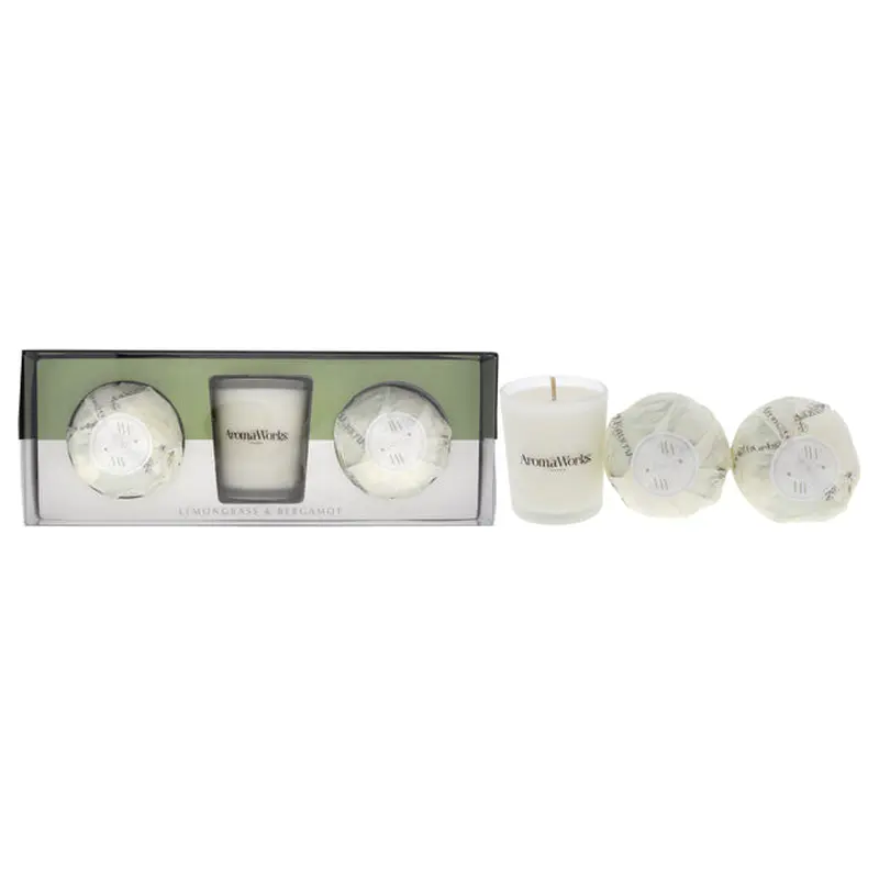 Aromaworks Light Candle Set - Lemongrass and Bergamot by Aromaworks for Unisex - 3 Pc 2.65oz Candle, 2 Pc Mini AromaBomb