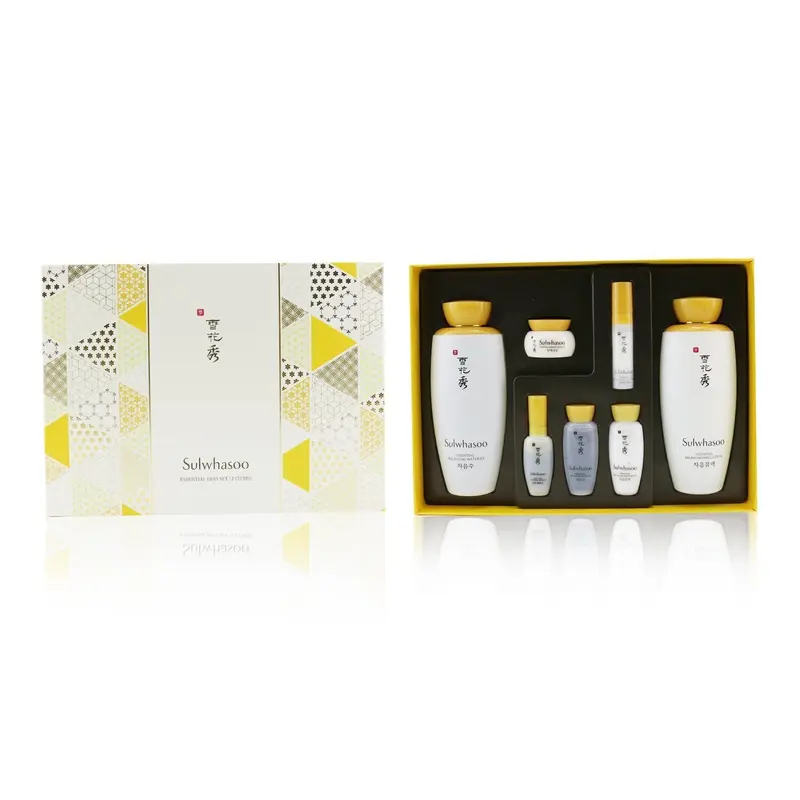 Sulwhasoo Essential Duo Set: Balancing Water (125ml+15ml) + Balancing Emulsion (125ml+15ml)  + Activating Serum 8ml + Rejuvenating Eye Cream 3.5 ml + Firming  Cream 5ml (Exp. Date: 04/2022)  7pcs