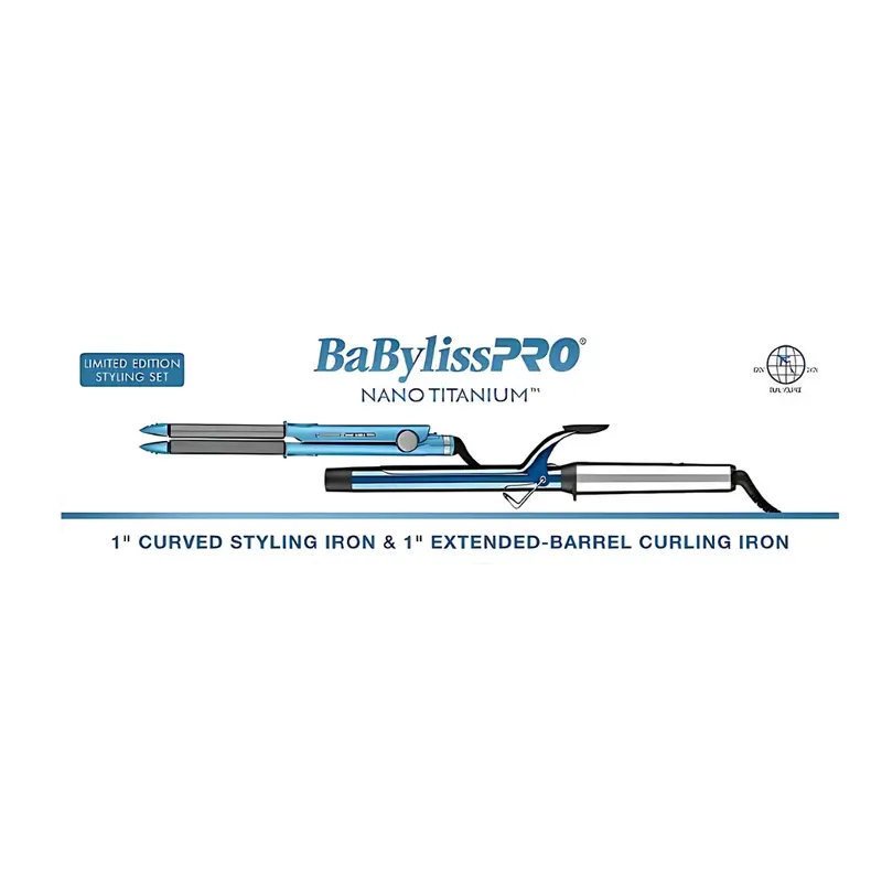 BaBylissPRO Nano Titanium 1" Extended-Barrel Curling Iron & 1" Curved Styling Iron Limited Edition Gift Set