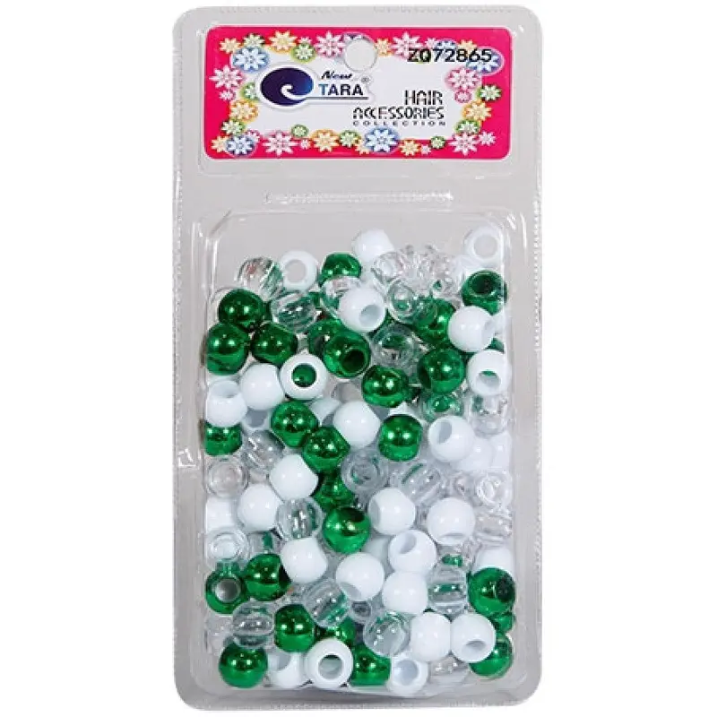 Tara Large Hair Beads - Green, White & Clear Jumbo Pack #72865