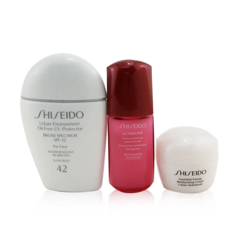 Shiseido Ultimate Daily Sun Set: SPF 42 Sunscreen 30ml +Moisturizing Cream 10ml + Ultimune Power Infusing Concentrate 10ml  3pcs