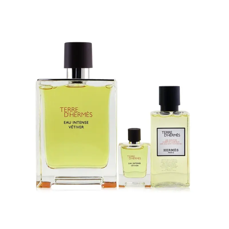 Hermes Terre D'Hermes Eau Intense Vetiver Coffret: Eau De Parfum 100ml/3.3oz + Hair & Body Shower Gel 40ml/1.35oz + Eau De Parfum 5ml/0.17oz  3pcs