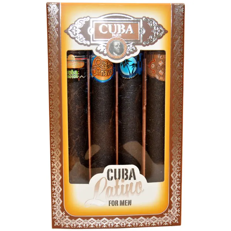 Cuba Cuba Latino Collection by Cuba for Men - 4 Pc Mini Gift Set 1.17oz Cuba Copacabana EDT Spray, 1.17oz Cuba Maya EDT Spray, 1.17oz Cuba Carnaval EDT Spray, 1.17oz Cuba Cactus EDT Spray